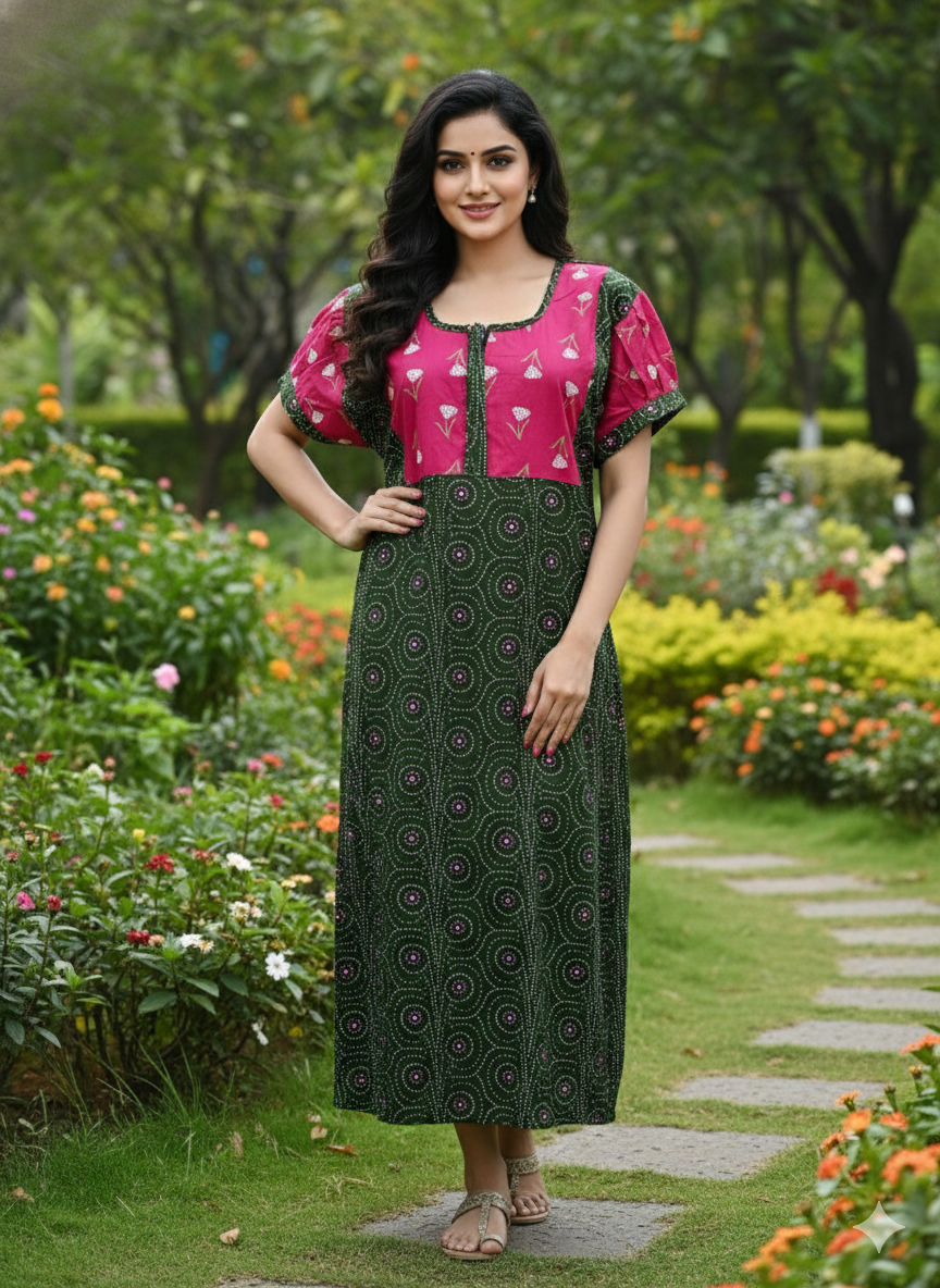 3XL buff sleeve frock nighty green - Women Wear in Nagercoil