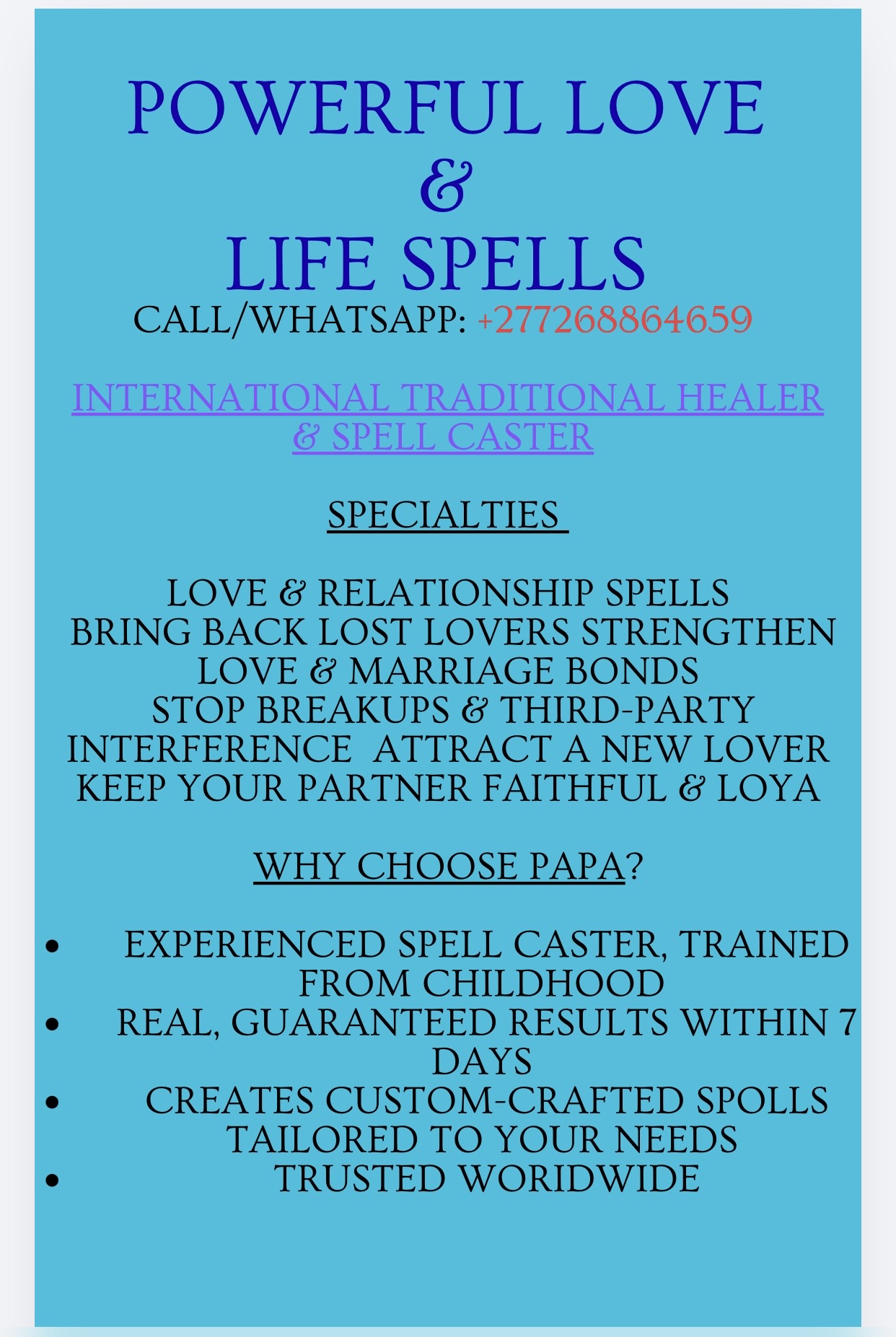 LOVE SPELL CASTER 27716356648TRADITIONAL HEALER  in Kuruman, Calvinia, Upington, Griekwastad, Kimberley, Warrenton, Kam