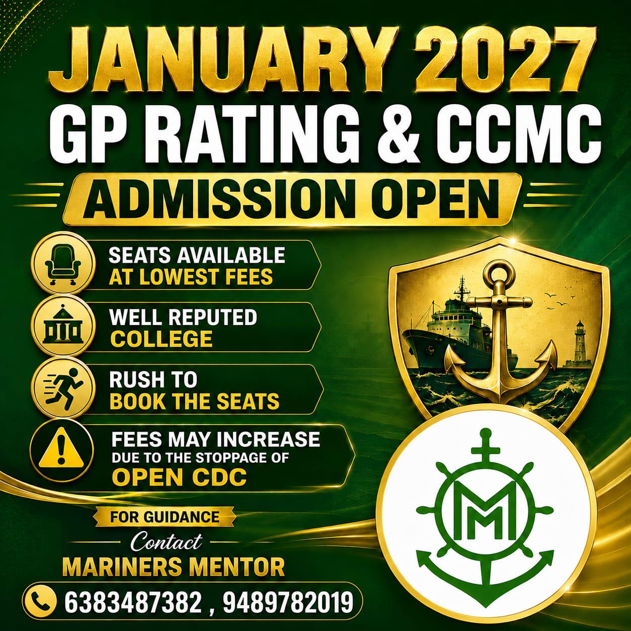 GP Rating & CCMC Admission Open - January 2027 Batch - Marine Service in Thoothukudi