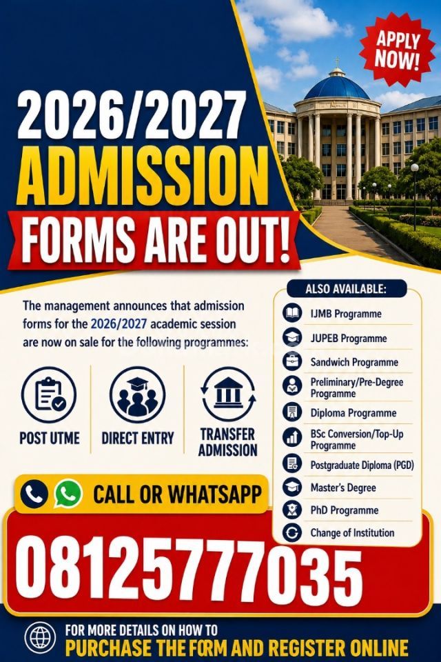 Wesley University Ondo 2026/2027 Undergraduate Admission Form/Screening Exercises Is Ongoing 08125777O35 for more deta