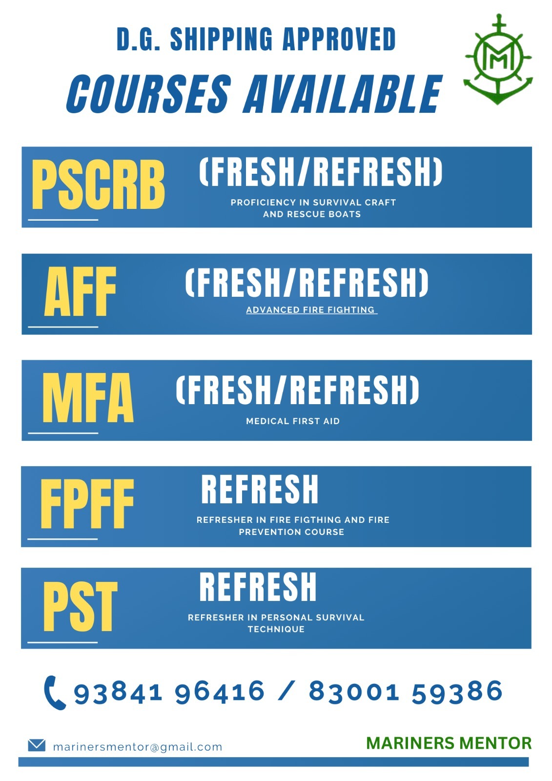 D.G SHIPPING APPROVED COURSES